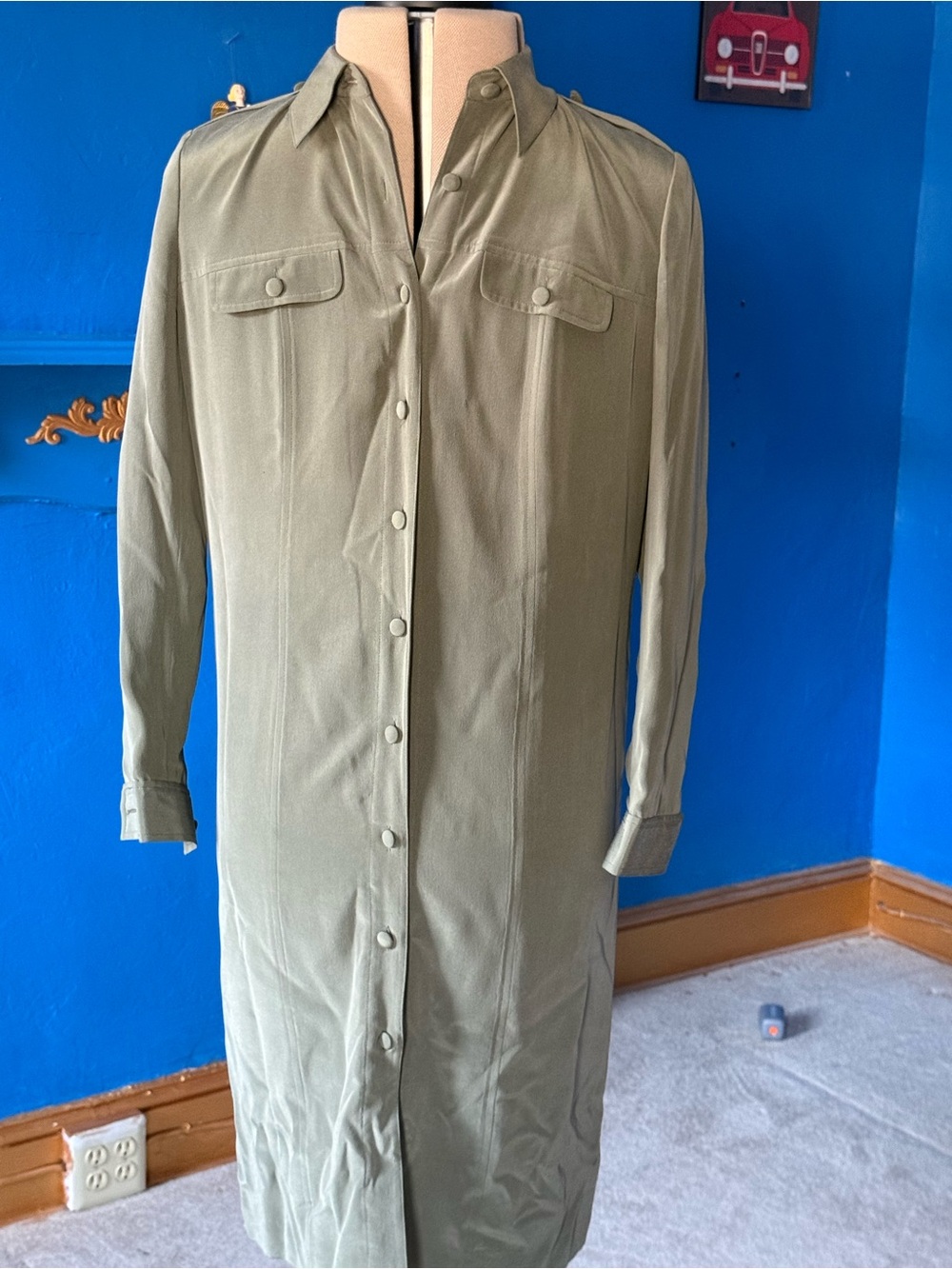 August Silk 100% Silk Vintage Safari Shirt Dress 6